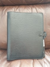 VINTAGE 1991 FILOFAX DESKFAX KENT BLACK LEATHER WITH SOME INSERTS