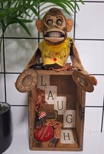 Vintage Assemblage Wooden Box Monkey Art "PERFORM FOR THE APPLAUSE.