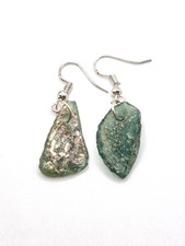 Handmade Green Glass Fragment Earrings | Ancient-Style Dangle Jewelry 2.5cm