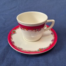 Vintage Christmas Crown Melamine Tea Cup Saucer Tumbler Floral Red Green Floral