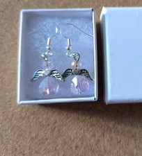 Pink Crystal Guardian Angel Pendant Earrings. S.Steel Hooks. Boxed Gift Idea