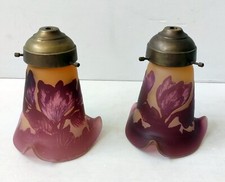 Pair Tulip Glass Paste Acid Etched Signed Galle Tip 1980