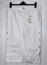 BNWT ZARA DENIM WHITE BUTTON SLIT DISTRESSED MIDI SKIRT SIZE L RRP £25.99