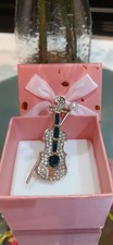 Art Deco style Crystal & Enamel Fashion Guitar violin BROOCH
