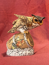 Vintage Leonardo Collection Porcelain Tawney Owl on a Barrel Excellent Condition