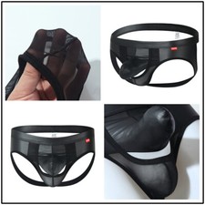 pouch double thong underwear Men's sexy patent leather mesh