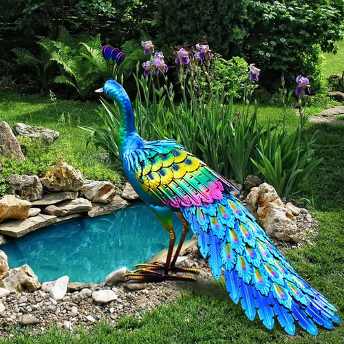 Metal peacock statue garden - peacock,