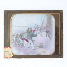 Playing rings on the deck boat ship magic lantern slide antique photograph 