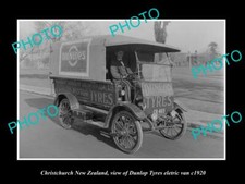 OLD LARGE HISTORIC PHOTO OF CHRISTCHURCH NZ THE DUNLOP TIRES ELECTRIC VAN c1920