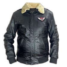 Men's Genuine Real Leather Bomber Flying Jacket Slim Fit with Fur Collar
