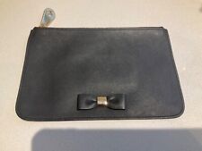Mulberry black silky calf leather bow make up pouch purse clutch bag