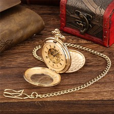 Double Hunter Gold Mechanical Pocket Watch for Men Hand Wind Watches Luxury Gift