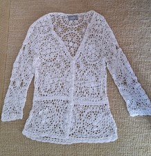 Ladies White Lace, V Neck, long Sleeve Cardigan. Size 12 (See Sizes)