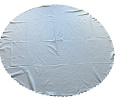 Round Circular Blue Tablecloth  scalloped edge 162cm Diameter 1980s