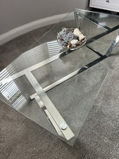 Tempered Glass End Coffee Console Table Set with Stainless Steel Chrome Legs