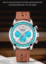 Men Luxury Leather Chronograph Watch Quartz Wristwatch Waterproof Luminous Boxed