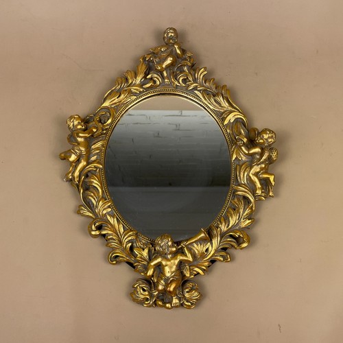 Cherub mirror oval gold resin - mirror,