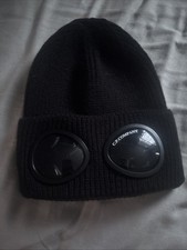CP Company Black Wooly Beanie Hat with Goggle Lens for Winter Size Medium