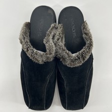 Aerosoles Aerology Mules Shoes Women’s 9.5 M Black Suede Faux Fur Slip On Clogs