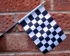 BLACK AND & WHITE CHECKERED HAND WAVING FLAG Small 6" x 4" with pole MOTOR SPORT