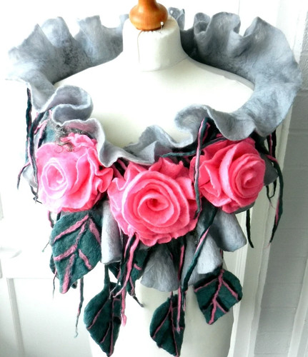 Hand felted art scarf wool - felted,