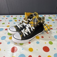 Converse All Star Black Yellow Plaid Bow High Top Sneakers - Uk Size 2