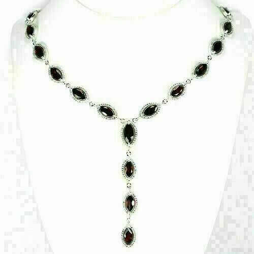 Silver necklace garnet - garnet, natural