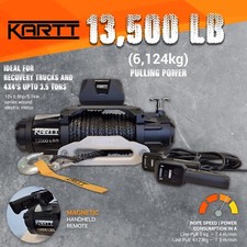KARTT Recovery Electric Winch 13500lb 12v Synthetic Rope 2 Wired/Wireless Remote