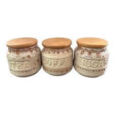 Set of 3 Fosters Pottery Honeycomb Blonde Tea Coffee Sugar Storage Jars *READ*