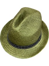 Bailey of Hollywood Grande Straw Fedora Green Polka Dot Band - Size L
