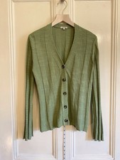 Jigsaw Cardigan, Size S. Pretty Linen/Cotton Band Knit In Leaf Green-Lightweight