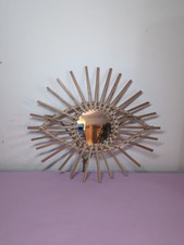 Wooden Eye Shaped Mirror Bamboo Rattan Hanging Wall Decor Small 38x34 cm CH10