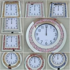 40Cm Square Diamante Mirrored Wall Clock Crushed Jewel Glass Numbers Clock