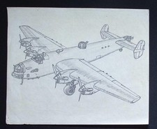 Original WWII Hand-Drawn Aircraft Illustration – Handley Page Halifax