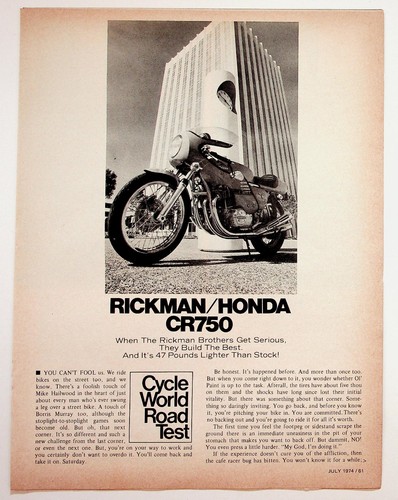 1974 cycle world - rickman, honda