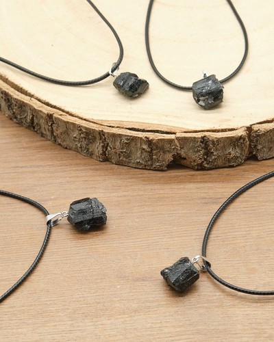 Raw black tourmaline pendant - black,