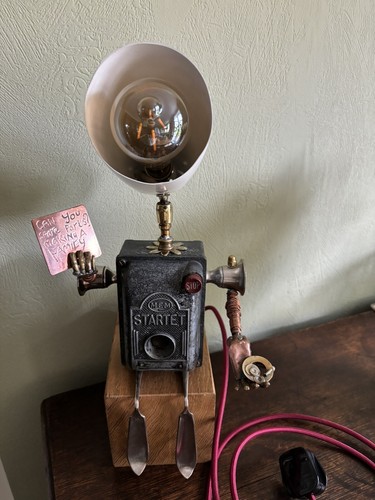 Steampunk robot lamp begging - steampunk,