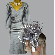 Irresistible by Veromia Size 16 Pewter Dress & Fascinator Mother of the Bride