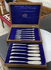 VTG MAPPIN & WEBB ALBANY SILVER PLATE DINNER KNIVES EATERS FORKS CUTLERY OAK CAS