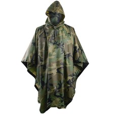 HOODED RIPSTOP WATERPROOF MILITARY PONCHO ARMY FESTIVAL HELIKON WOODLAND CAMO