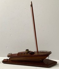 VINTAGE WOODEN SAILING BOAT TABLE LIGHT BOAT YACHT SHIP ART DECO SCULPTURE LAMP