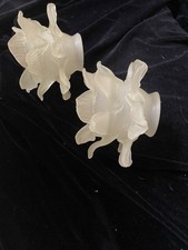 PAIR OF ANTIQUE THREE TIER ROSE PETAL OPAQUE GLASS SHADES LAMP CHANDELIER