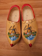 Vintage Holland Dutch Hand Carved Wooden Clog Shoe Windmill Decorative UK 10
