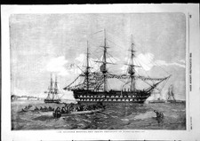 Old Antique Print Belleisle Hospital Ship Taking Provisions On Board 1855 19th