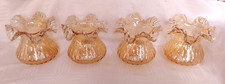 4 Vintage Pale Amber Luminescent Glass Light Lamp Shades -Ruffled Frilled Rim