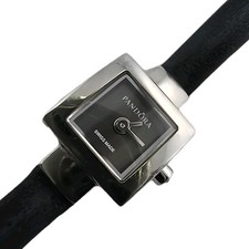 Pandora 811027BK Swiss Ladies Watch Black Grey Dial Leather Strap Diamond Crown