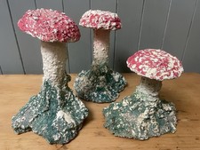 Set Of 3 French 1950s Hand Painted Composite Stone Toadstools