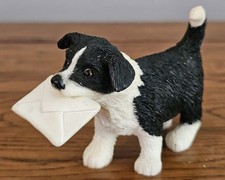 LEONARDO COLLECTION BLACK & WHITE BORDER COLLIE PUP CARRYING LETTER FIGURINE 