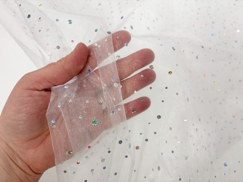 Silver sparkle organza - silver,