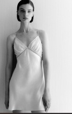 ✨ Unique ZARA Aesthetic Silk Satin Dress Soft Light Night Gown Dust Cream $269